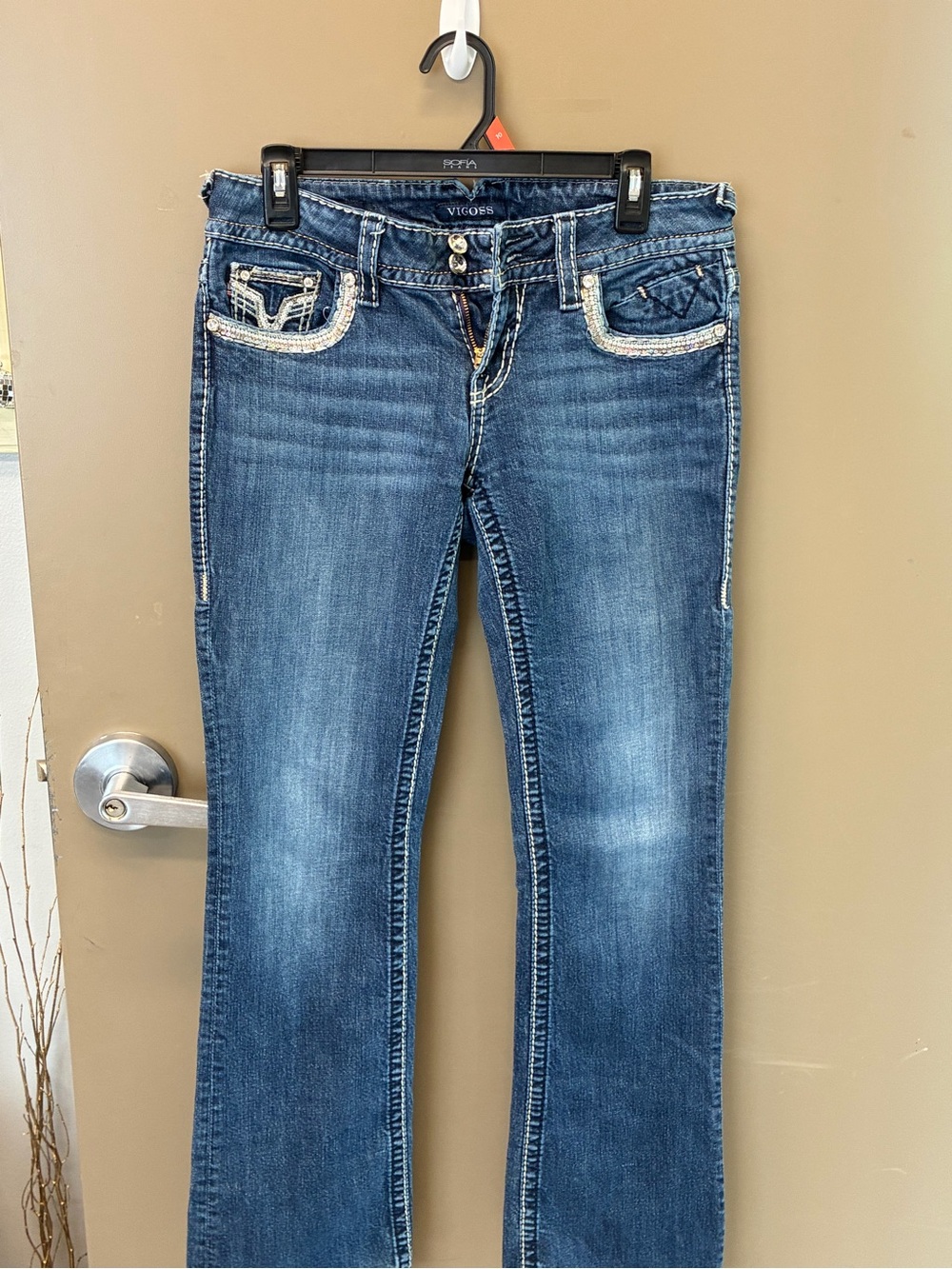 Vigoss Women's Medium Blue Bootcut Jeans with Embellished Pockets